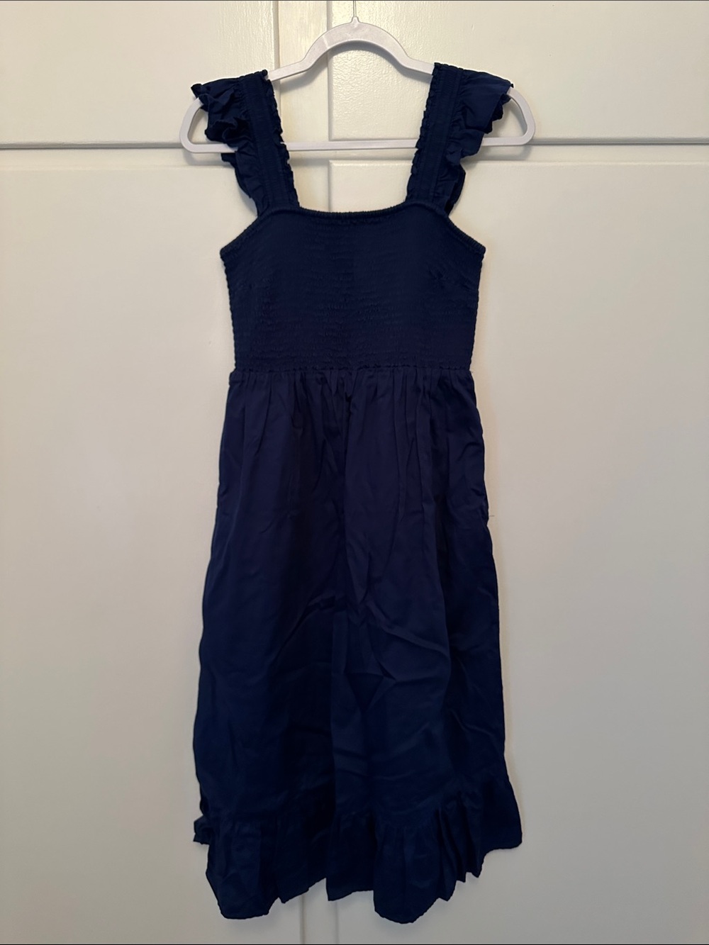 LIKE NEW The Drop Midi Navy Ruffle Strap Sundress